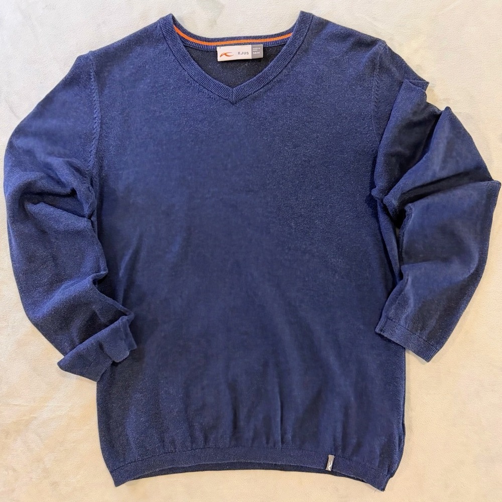 KJUS Kicki V-Neck Pullover Women's 38 M Blue Knit Golf Sweater Cotton Blend